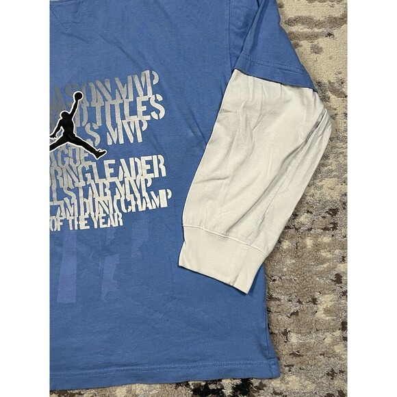VINTAGE NIKE AIR JORDAN YOUTH LONG SLEEVE T-SHIRT SIZE XL BLUE WHITE SLEEVES - Picture 3 of 11